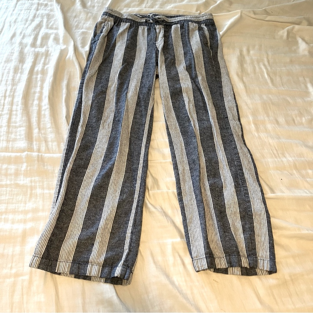 Old navy linen pants blue white stripe straight leg